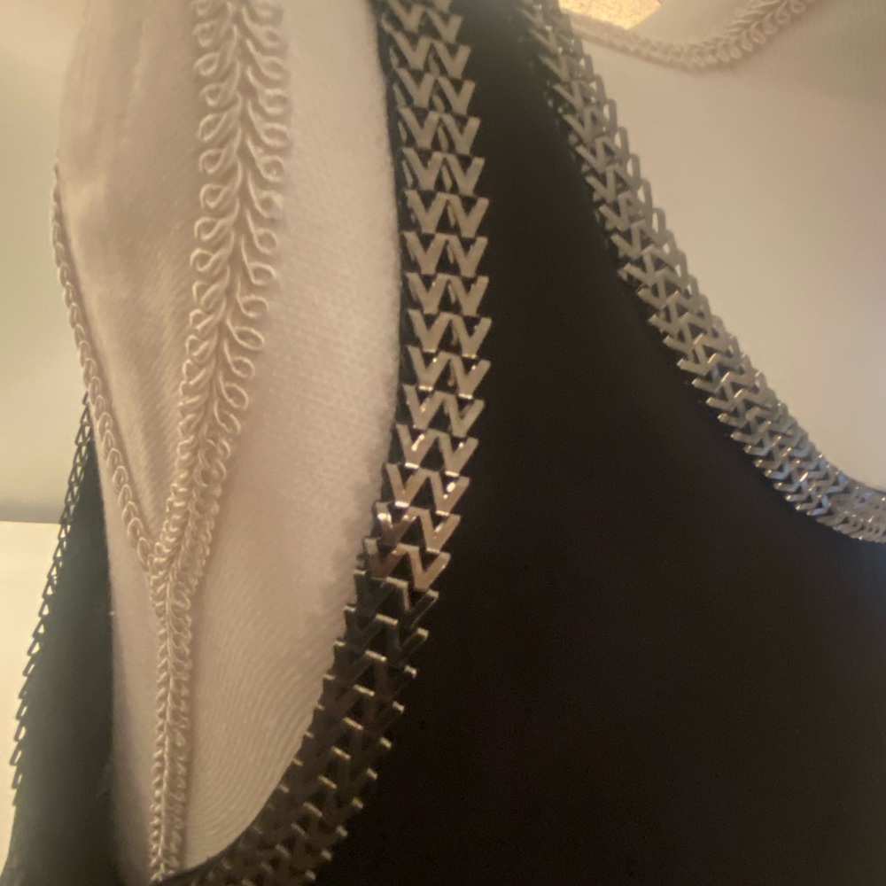 β¨ Forever 21 Black Chiffon High-Low Dress Chain Trim & Elastic Waist Medium M π€ - Picture 3 of 6